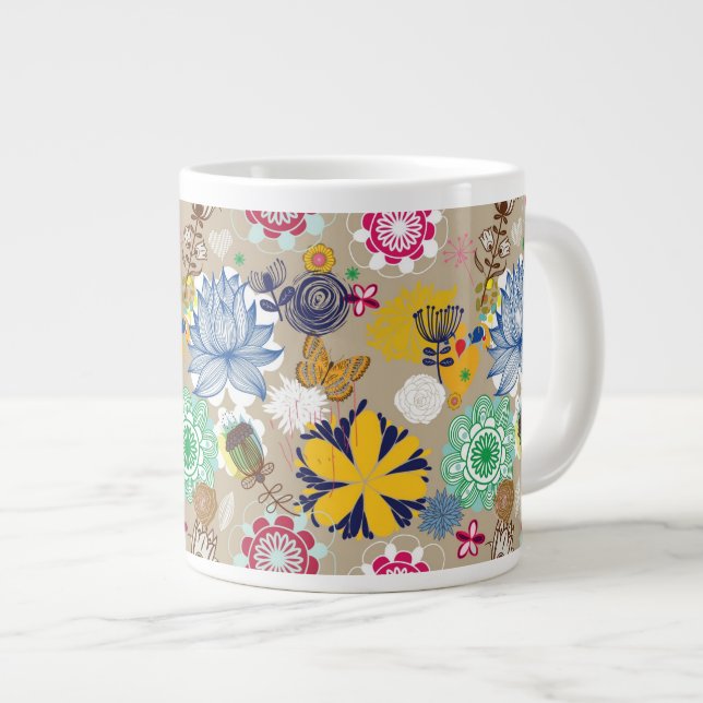 Floral pattern in retro style 3 large coffee mug (Front Right)