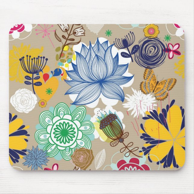 Floral pattern in retro style 3 mouse mat (Front)