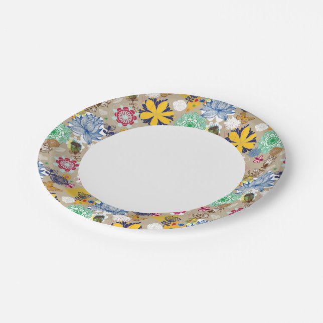 Floral pattern in retro style 3 paper plate (Angled)