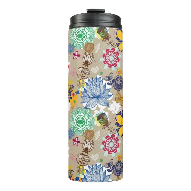 Floral pattern in retro style 3 thermal tumbler (Front)