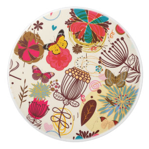 Floral pattern in retro style 4 ceramic knob