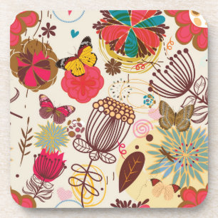 Floral pattern in retro style 4 coaster