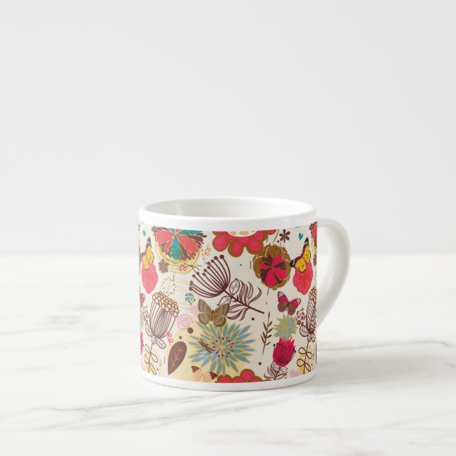 Floral pattern in retro style 4 espresso cup (Front Right)