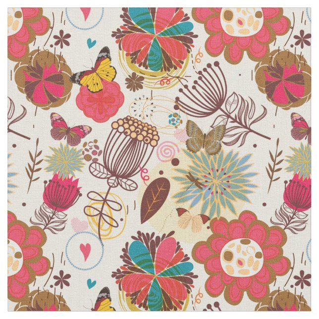 Floral pattern in retro style 4 fabric (Close Up)