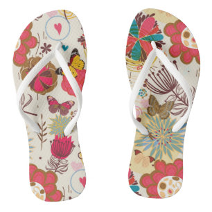 Floral pattern in retro style 4 flip flops