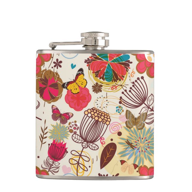 Floral pattern in retro style 4 hip flask (Front)