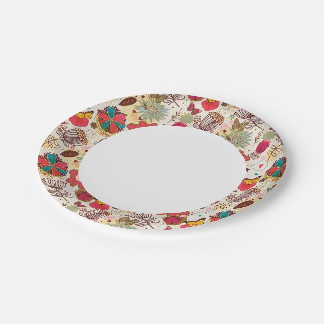 Floral pattern in retro style 4 paper plate (Angled)