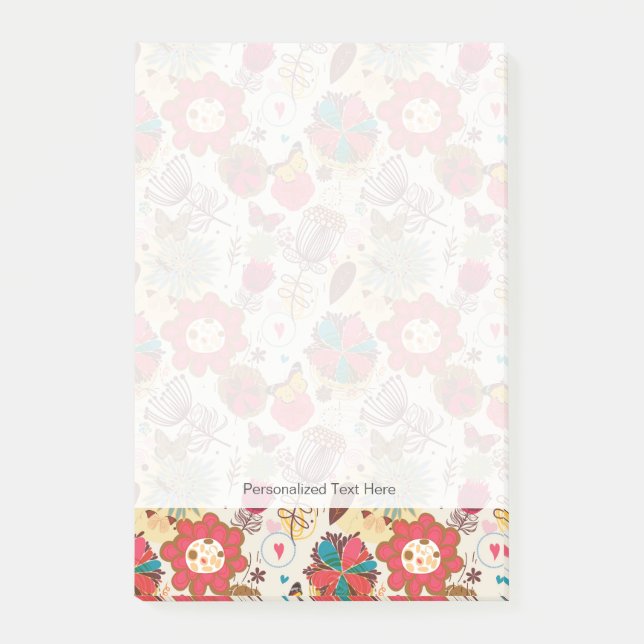 Floral pattern in retro style 4 post-it notes (Front)