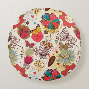 Floral pattern in retro style 4 round cushion