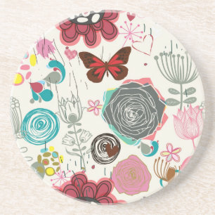 Floral pattern in retro style 5 coaster