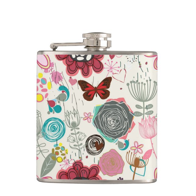 Floral pattern in retro style 5 hip flask (Front)