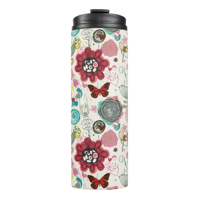 Floral pattern in retro style 5 thermal tumbler (Front)