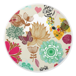 Floral pattern in retro style ceramic knob