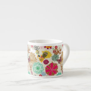 Floral pattern in retro style espresso cup