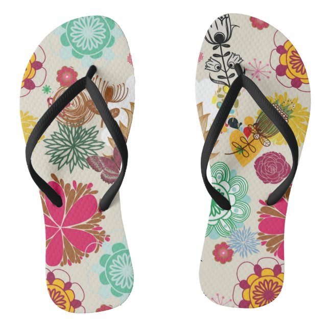 Floral pattern in retro style flip flops (Footbed)