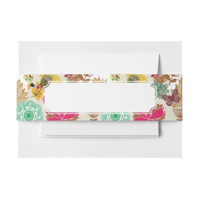 Floral pattern in retro style invitation belly band (Front Example)