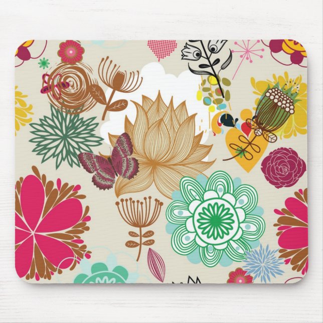 Floral pattern in retro style mouse mat (Front)