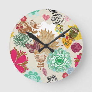 Floral pattern in retro style round clock