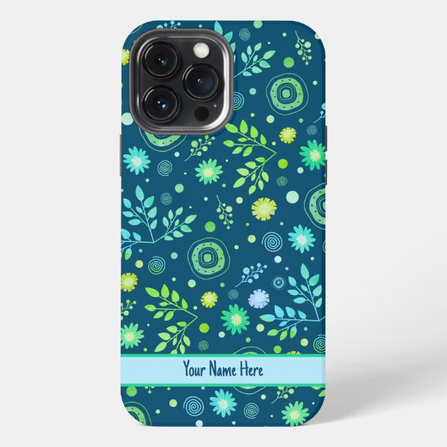 Floral Pattern Inspirivity Modern Blue Customised iPhone Case (Back)