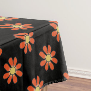 Floral Pattern Large Graphical Flowers Orange Tablecloth
