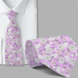 Floral Pattern Lavender Flowers Necktie