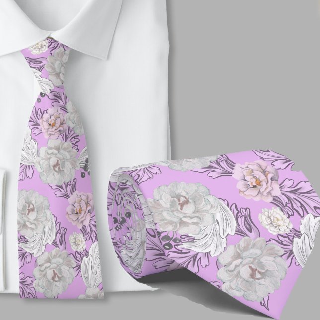 Floral Pattern Lavender Large Flowers Necktie (Creator Uploaded)