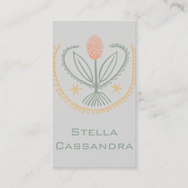 Floral Pattern Lucile Tiles Soft Grey Business Card (Front)
