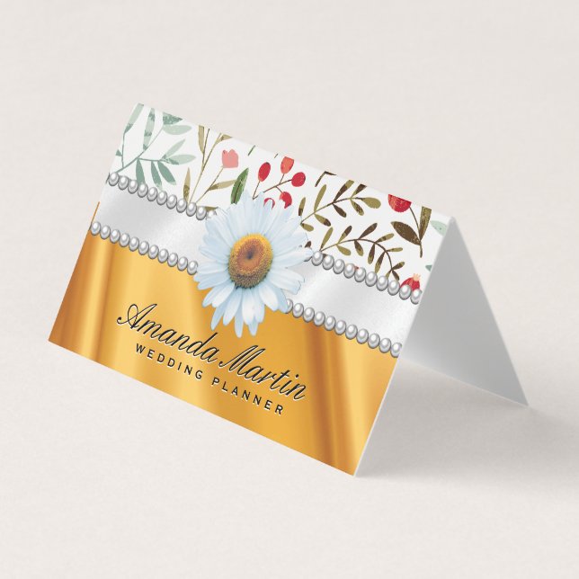 Floral Pattern | Lux Gold Silk Drapery Business Card (Front)