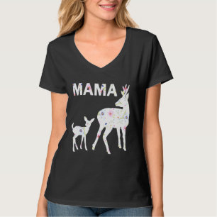 Floral Pattern Mama Fawn Doe Fitted Scoop Mothers T-Shirt