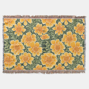 Floral Pattern Marigold Flowers Throw Blanket