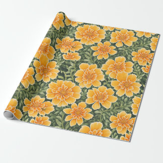 Floral Pattern Marigold Flowers Wrapping Paper