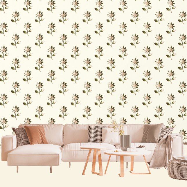 Floral Pattern Metallic Gold And Bronze Flowers Wallpaper (Living Room)