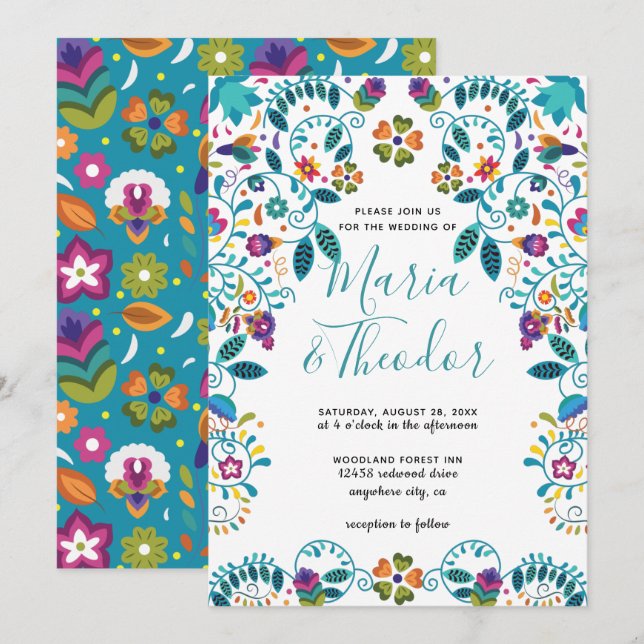Floral Pattern Mexican Style Luxury Wedding Invitation (Front/Back)