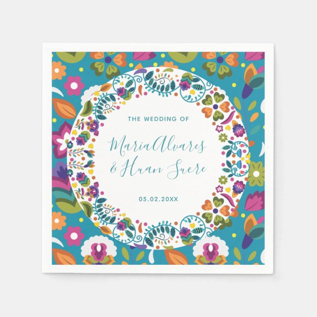 Floral Pattern Mexican Wedding Personalised Napkin (Front)
