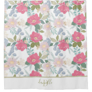Floral Pattern Monogram Name Shower Curtain