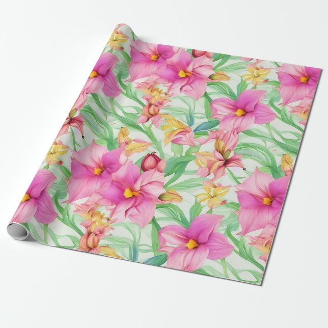 Floral Pattern Naupaka Flowers Wrapping Paper (Unrolled)