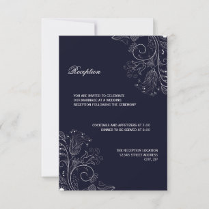 Floral Pattern Navy/White - Reception Invitation