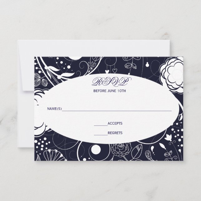 Floral Pattern Navy/White - RSVP Card (Front)
