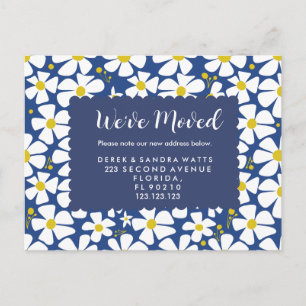 Floral Pattern New Address Postcard   Navy & White