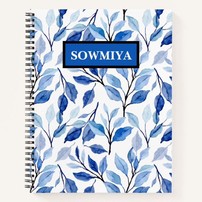 Floral pattern Notebook|Blue Personalised Notebook (Front)