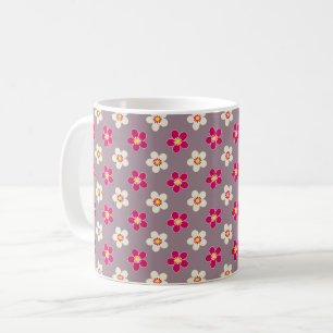 Floral pattern of crimson and white flowers on a c coffee mug