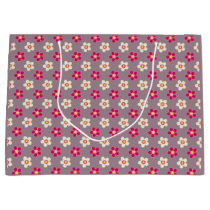 Floral pattern of crimson and white flowers on a c large gift bag