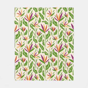 Floral pattern of tropical leaves and flowers fleece blanket