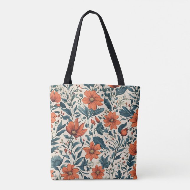 Floral Pattern of Vibrant Orange Flowers  Tote Bag (Back)