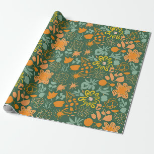 Floral pattern on a dark green background wrapping paper