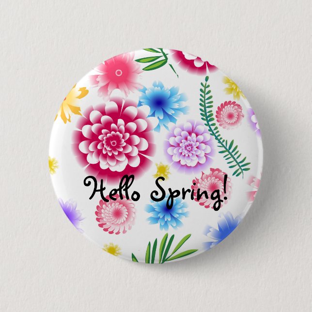 floral pattern on a white background. 6 cm round badge (Front)