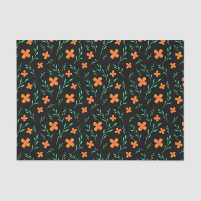 Floral Pattern on Black Modern Stylish Tissue Paper (Front)