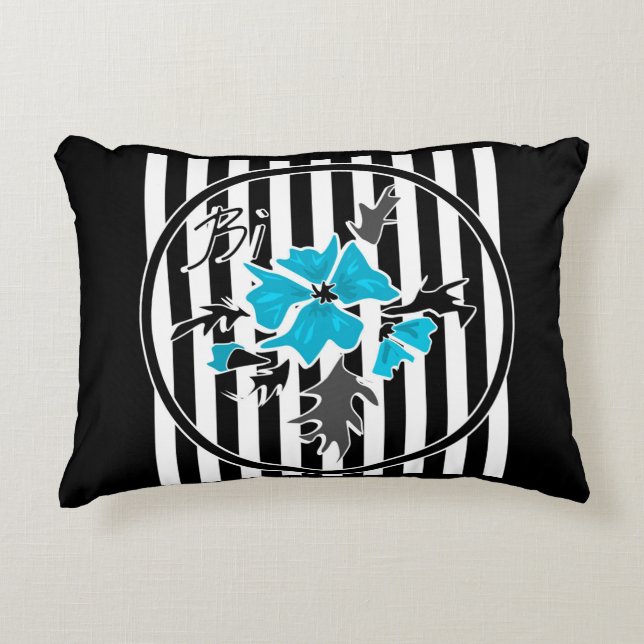 Floral pattern on black striped background decorative cushion (Front)