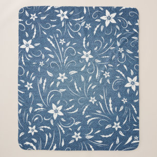Floral pattern on denim sherpa blanket
