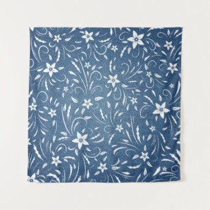 Floral pattern on denim tapestry